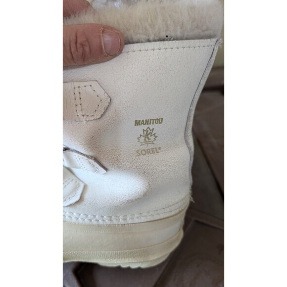 Sorel Manitou Women's White Faux Fur Lined Lace Up Snow Boots sz 7 wool liners - Picture 4 of 10